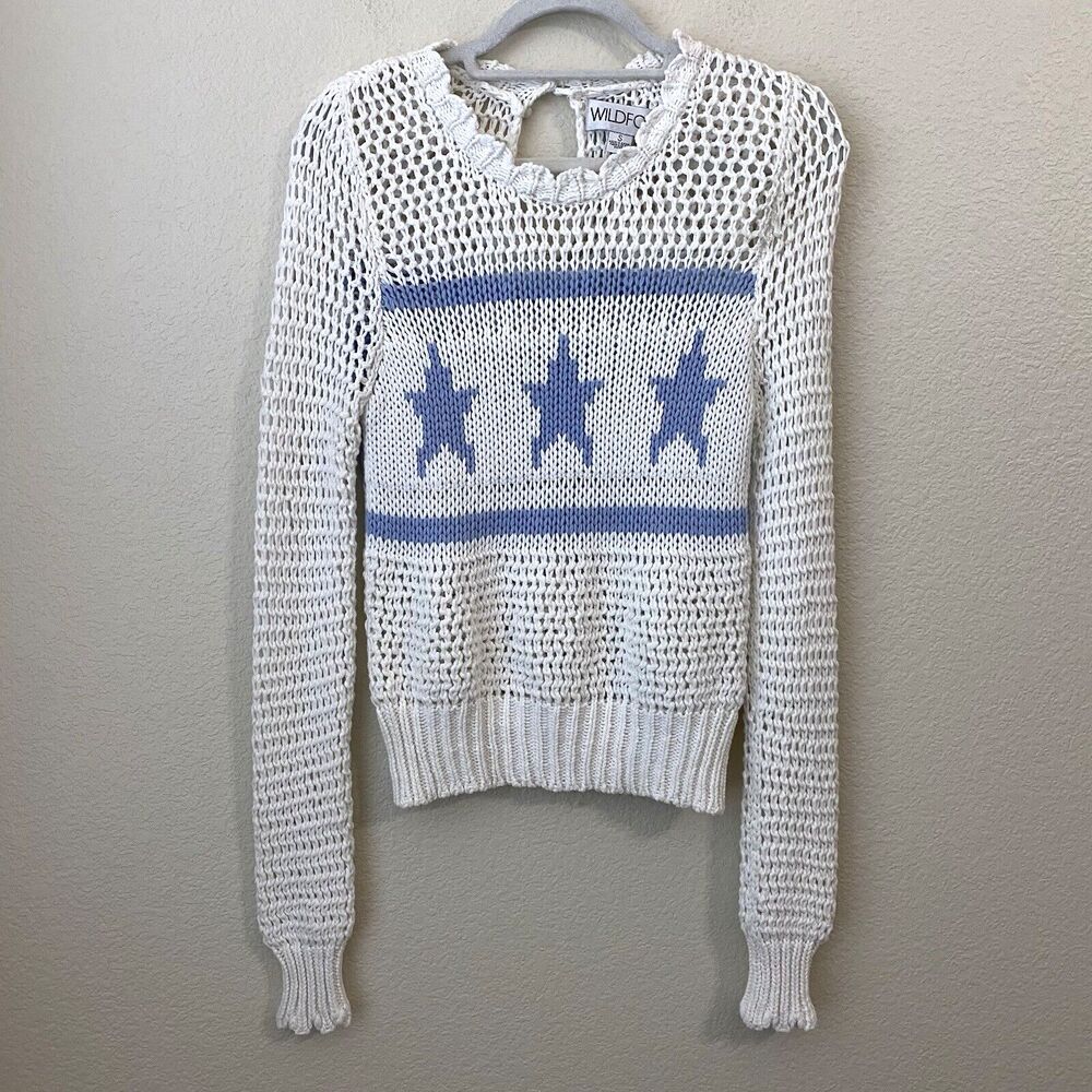 Wildfox Sweater Womens Size Small Three Stars Blue White